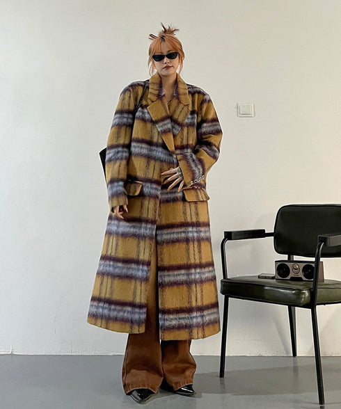 Blurred Check Long Coat